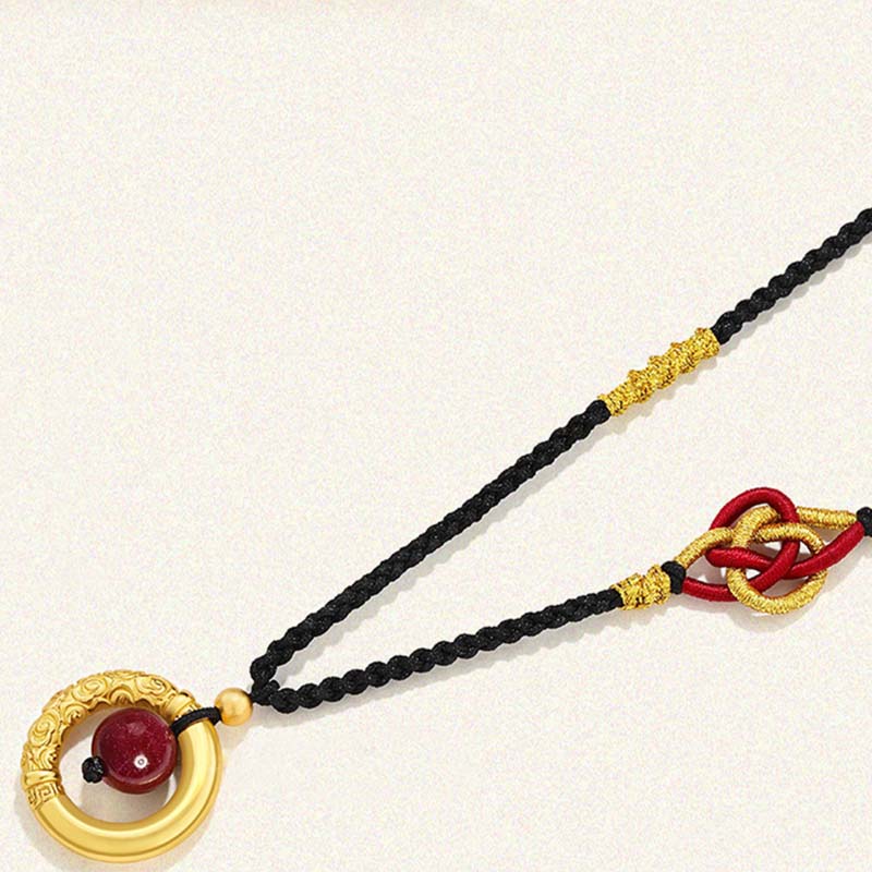 Collar con colgante de piedra de Buda con cuentas de cinabrio redondas de ojo de tigre y protección