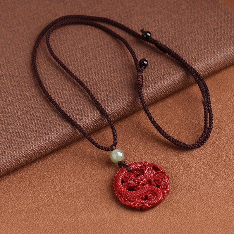 Collar con colgante de piedra de Buda del Año del Dragón, cinabrio natural, jade hetiano, moneda de cobre, para atraer riqueza y fuerza.