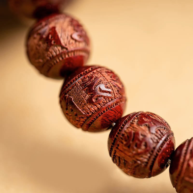 Buddha Stones Chinese Zodiac Natal Buddha Small Leaf Red Sandalwood Om Mani Padme Hum Protection Bracelet
