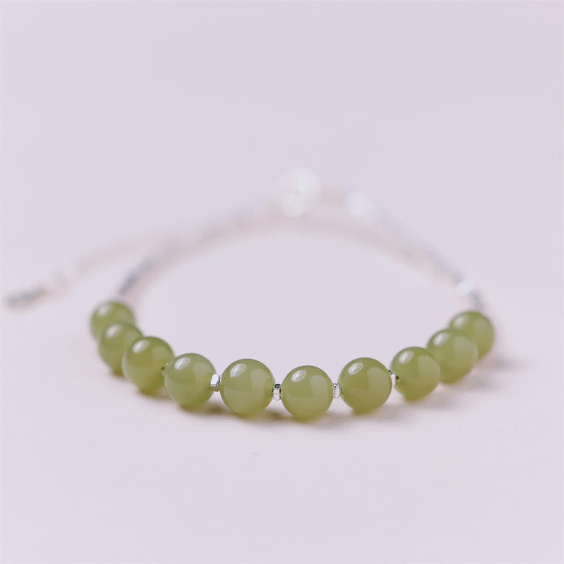 Pulsera de cadena de la suerte con cuentas de jade hetiano de plata de ley 925 y piedras de Buda