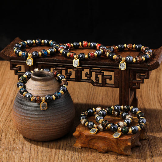 Pulsera de la suerte con cuentas de porcelana, ceniza de incienso y vidrio Liuli, con piedras de Buda tibetanas Zakiram, diosa de la riqueza