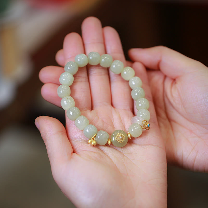Conjunto de collar y pulsera con colgante de jade hetiano natural bañado en oro y plata de ley 925 con piedras de Buda