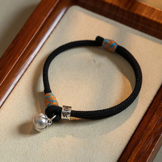 Pulsera trenzada con amuleto Om Mani Padme Hum de caqui tibetano, hecha a mano, con piedras de Buda en plata de ley 925, protección de la suerte