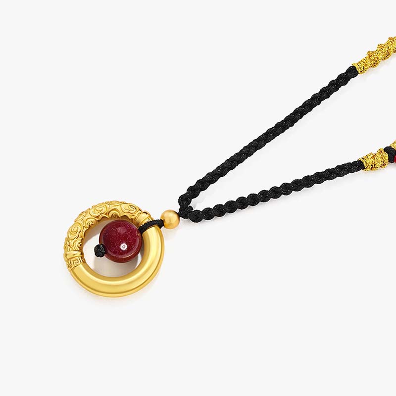Collar con colgante de piedra de Buda con cuentas de cinabrio redondas de ojo de tigre y protección