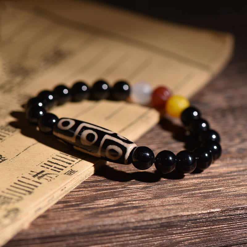 Pulsera tibetana de cuentas Dzi de nueve ojos con piedras de Buda y poder de la riqueza