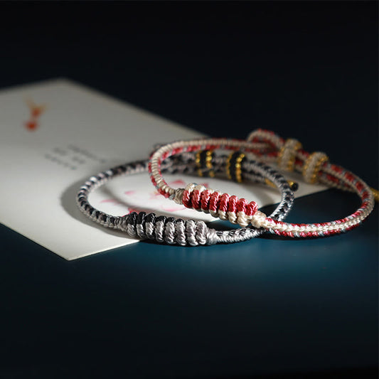 Pulsera trenzada de protección con ocho hilos y nudo de la paz tibetano, hecha a mano, con piedras de Buda