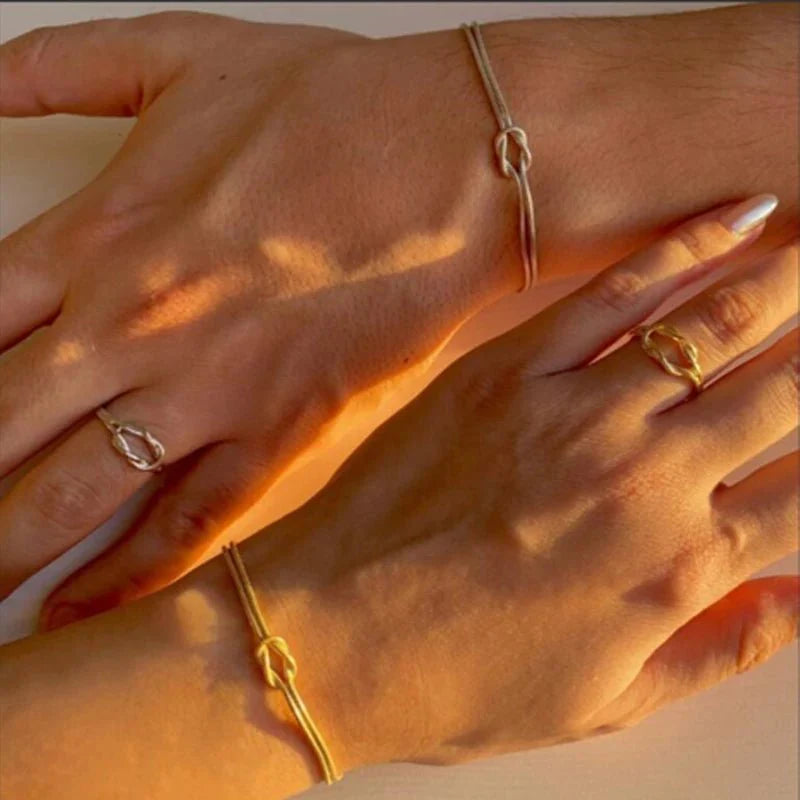Couples Matching Infinity Knot Bracelet & Ring Set