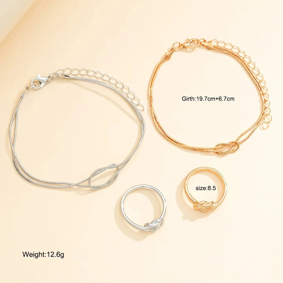 Couples Matching Infinity Knot Bracelet & Ring Set