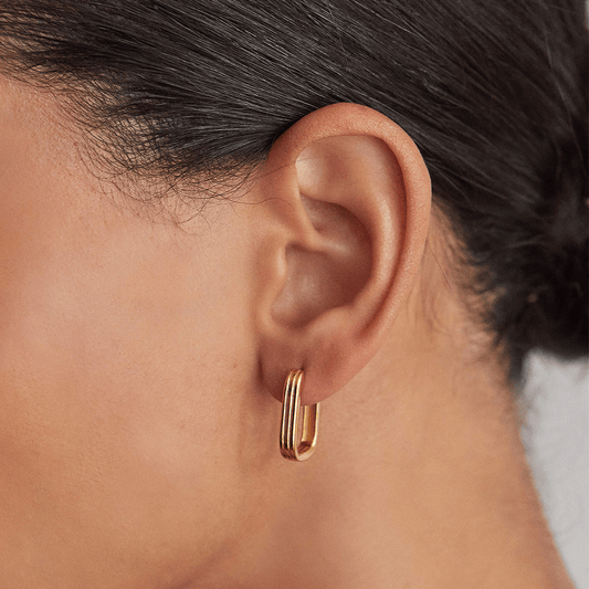 Gold Ribbed Hoop Earrings