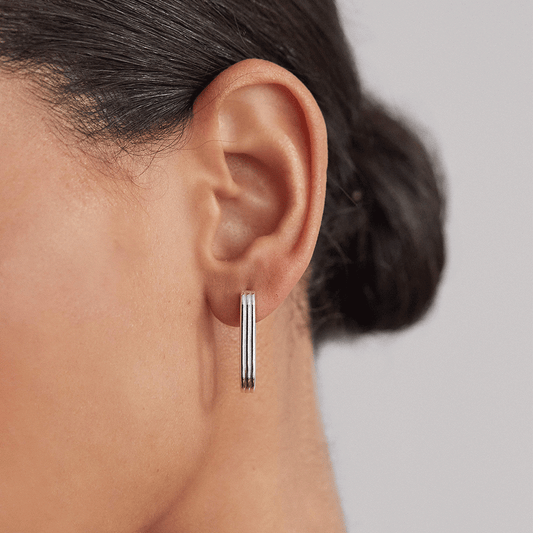 Pendientes de aro grandes acanalados de plata