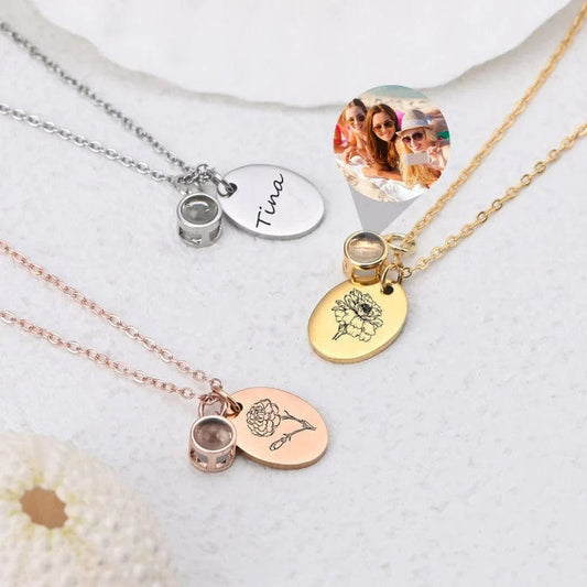 Collar personalizado con foto oculta y flor de nacimiento