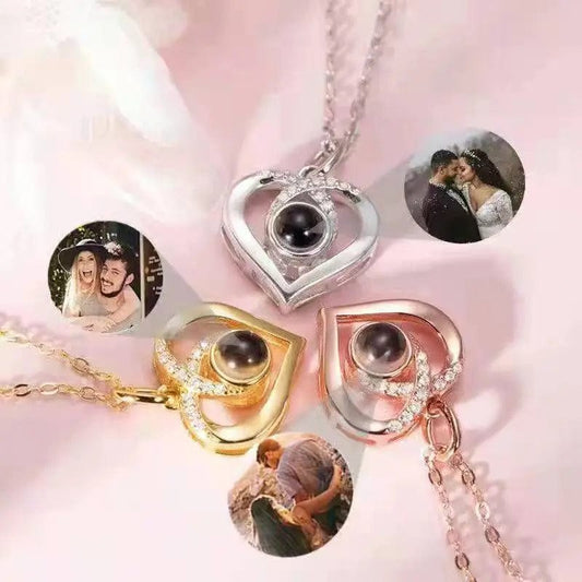 Collar personalizado con foto oculta de circonita cúbica en forma de corazón
