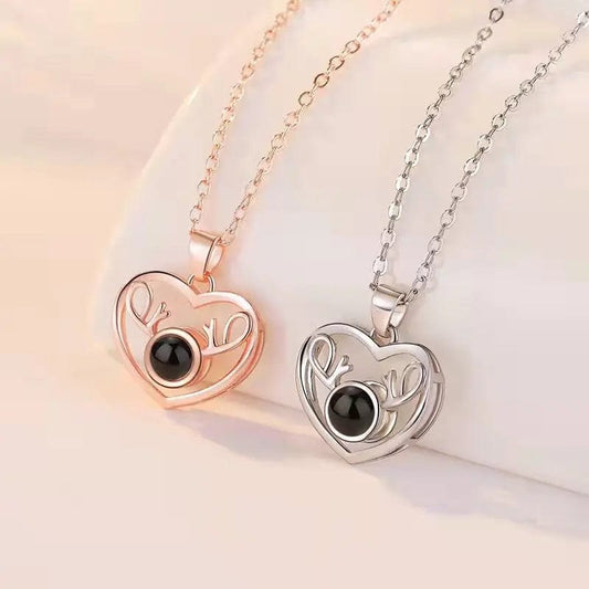 Collar personalizado con foto oculta de gemas de circonita y corazón de ciervo