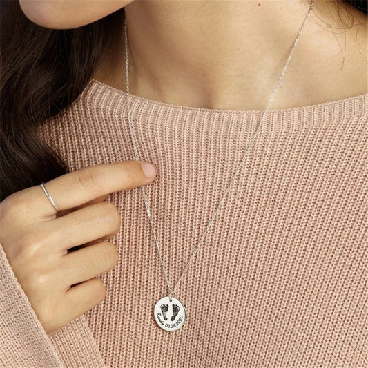 Collar personalizado con huella de mano o pie de bebé, nombre y fecha