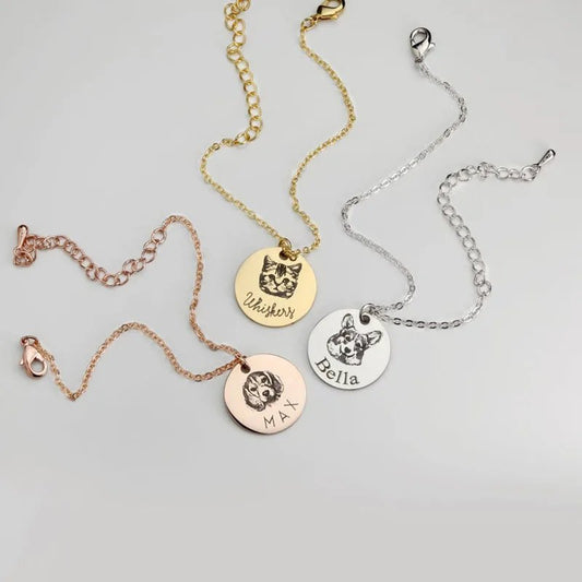 Custom Pet Portrait and Name Disc Bracelet