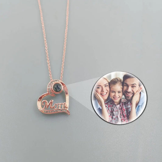Collar con colgante de corazón para mamá con proyección de fotos personalizada