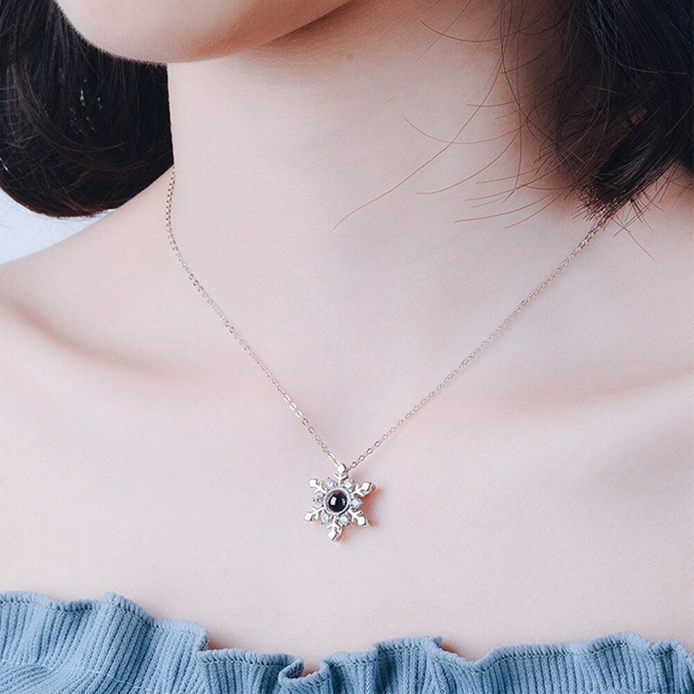 Custom Photo Projection Snowflake Pendant Necklace