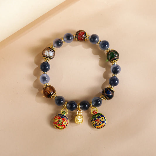 Pulsera de fuerza con cuentas de vidrio Liuli de la familia de la bestia devoradora de oro y ágata de caramelo de colores de Buda