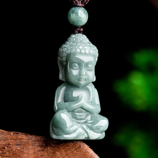 Collar con colgante de piedra de Buda, jade natural, amuleto de meditación y serenidad.