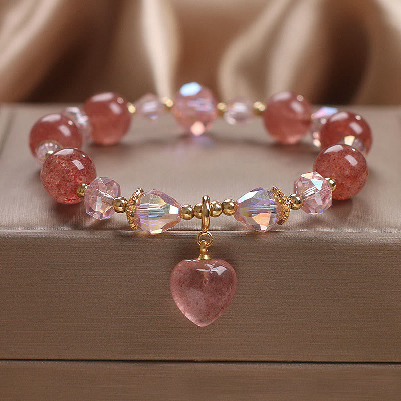 Pulsera de cristal de cuarzo fresa natural con piedras de Buda, con amor, corazón y sanación positiva