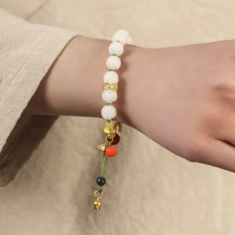 Pulsera de paz y armonía con cuentas de calabaza, semillas de bodhi naturales y piedras de Buda