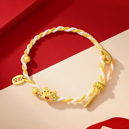 Pulsera trenzada con diseño de bola de masa hervida del Año del Dragón en plata de ley 925 con piedras de Buda para atraer la fortuna