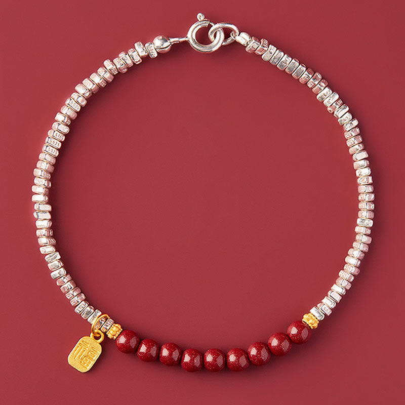 Buddha Stones 925 Sterling Silber Zinnober Fu Charakter Segen Armband