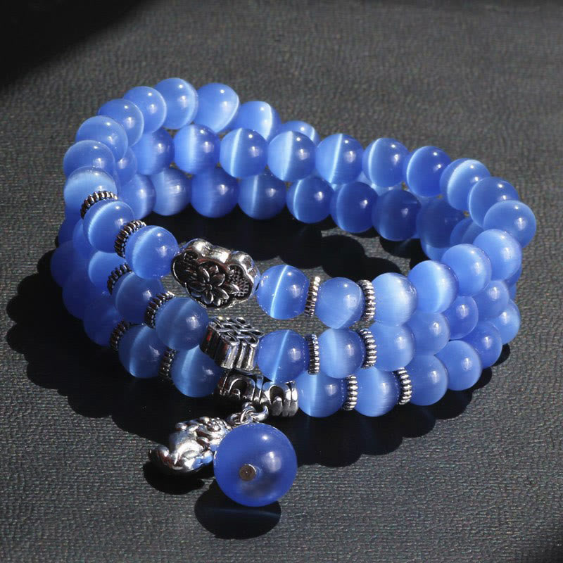 Pulsera triple vuelta con soporte PiXiu de ojo de gato y piedras de Buda