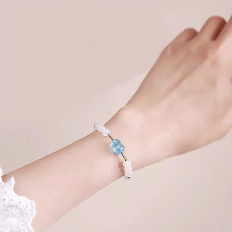 Pulsera curativa de jade blanco PiXiu Hetian con aguamarina natural y piedras de Buda