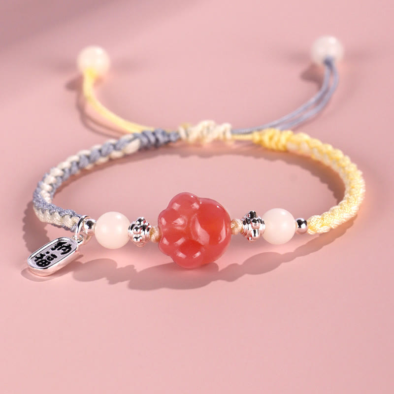 Pulsera de cuerda trenzada con piedras de Buda, ágata Yanyuan, garra de gato, semilla de Bodhi blanca, carácter Fu