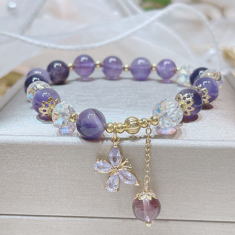 Pulsera con dije de mariposa espiritual de cristal de amatista natural de Buda