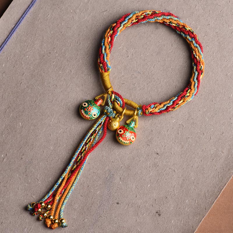 Pulsera trenzada de hilo colorido con nudo de reencarnación y la suerte familiar de la Bestia Tragadora de Oro de Buda