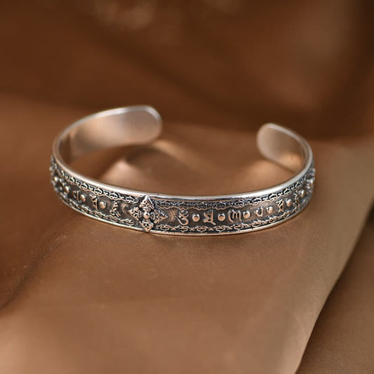 Brazalete de sabiduría con piedras de Buda en plata de ley 925 con Om Mani Padme Hum y doble Dorje grabado