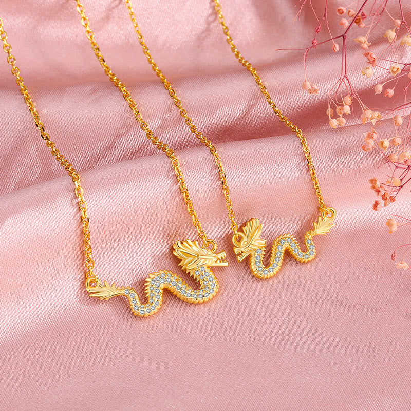 Collar con colgante de cadena de la suerte con piedras de Buda en plata de ley 925, con el Año del Dragón, un dragón dorado auspicioso.