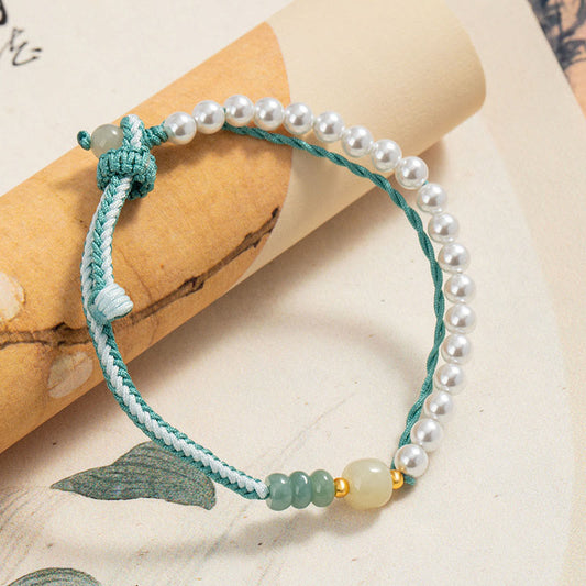 Pulsera de perlas trenzadas de jade hetiano de plata de ley 925 con piedras de Buda