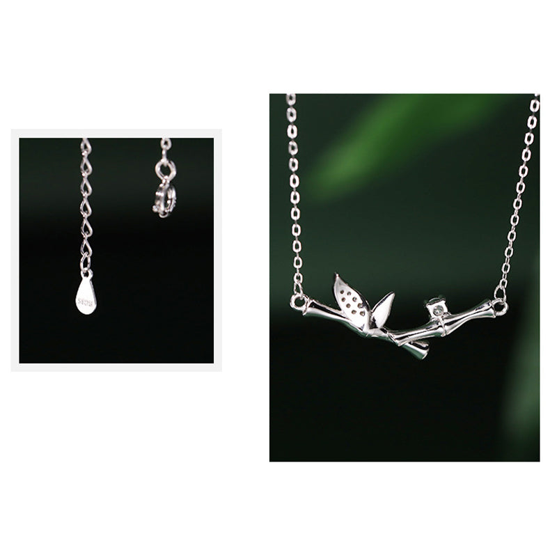 Collar con colgante de riqueza de cobre y circón con diseño de hojas de bambú y piedras de Buda