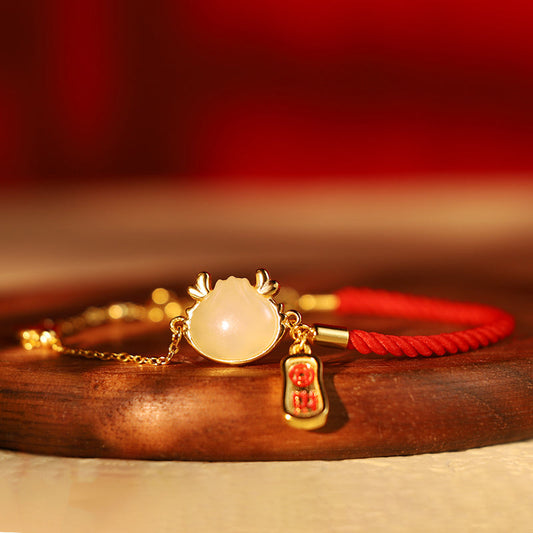 Pulsera de plata de ley 925 con piedras de Buda y diseño de dragón chino de jade blanco hetiano del Año del Dragón.