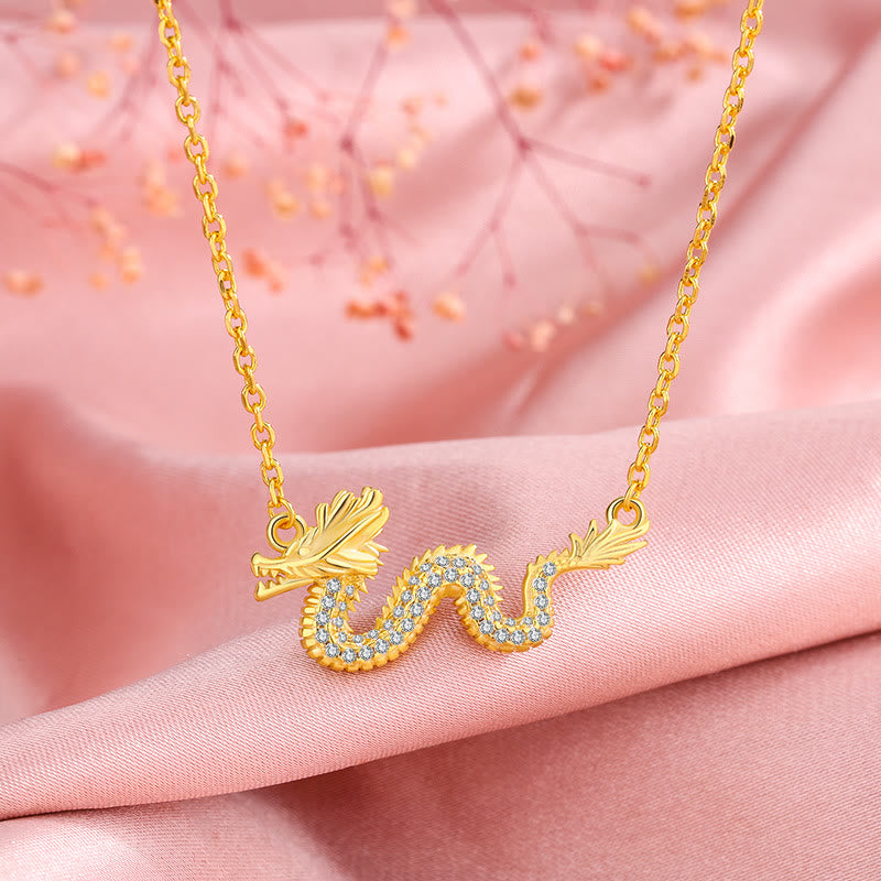 Collar con colgante de cadena de la suerte con piedras de Buda en plata de ley 925, con el Año del Dragón, un dragón dorado auspicioso.