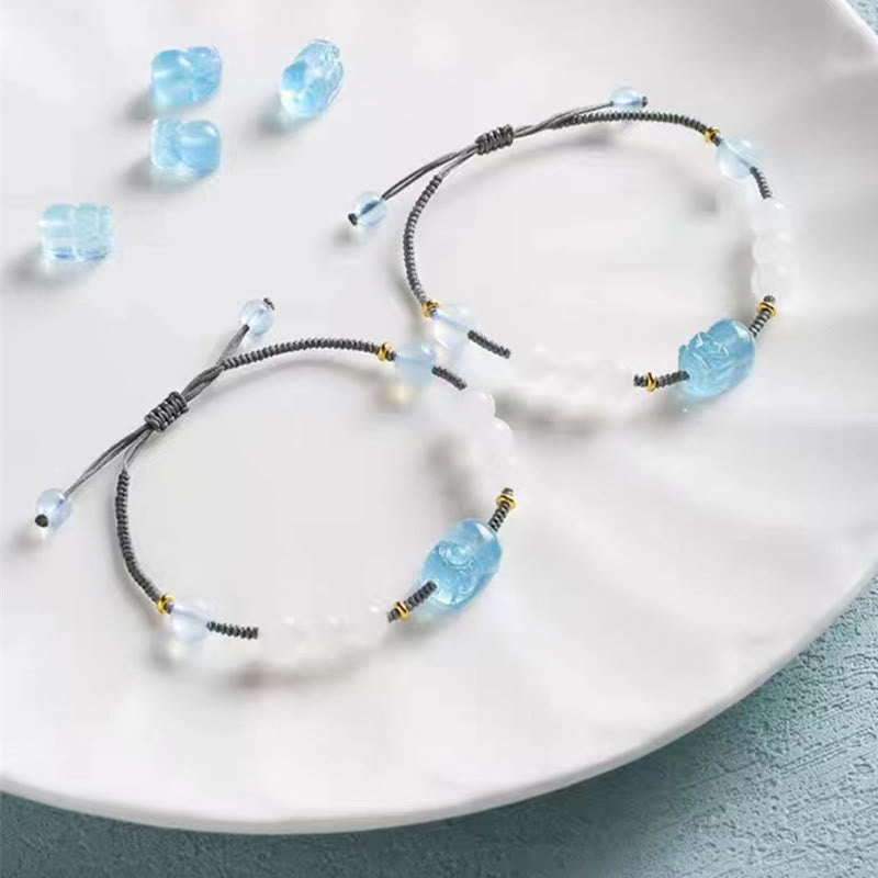 Pulsera curativa de jade blanco PiXiu Hetian con aguamarina natural y piedras de Buda