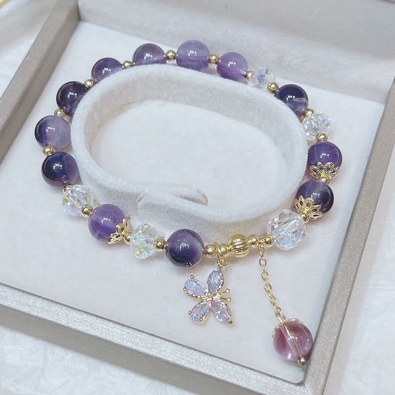 Pulsera con dije de mariposa espiritual de cristal de amatista natural de Buda