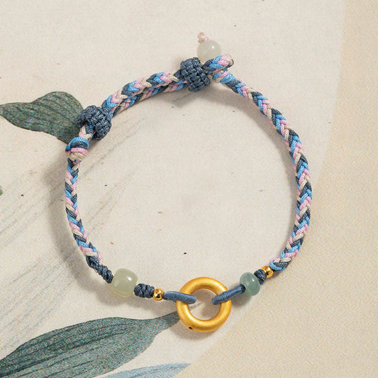 Pulsera de jade hetiano tejida a mano con piedras de Buda en plata de ley 999 para la salud y la suerte