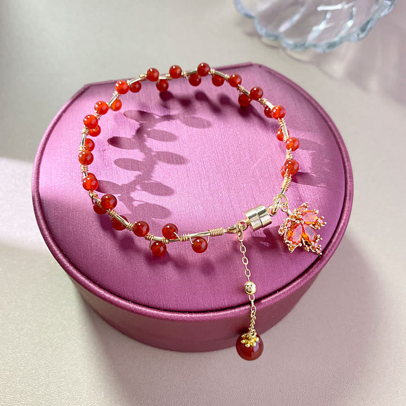 Buddha Stones Rotes Ahornblatt Glücksbringer Armband