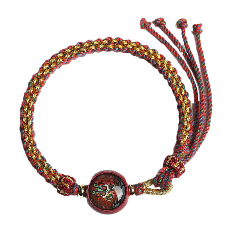 Pulsera trenzada con bendición de thangka de cinabrio y cuerda colorida con piedras de Buda