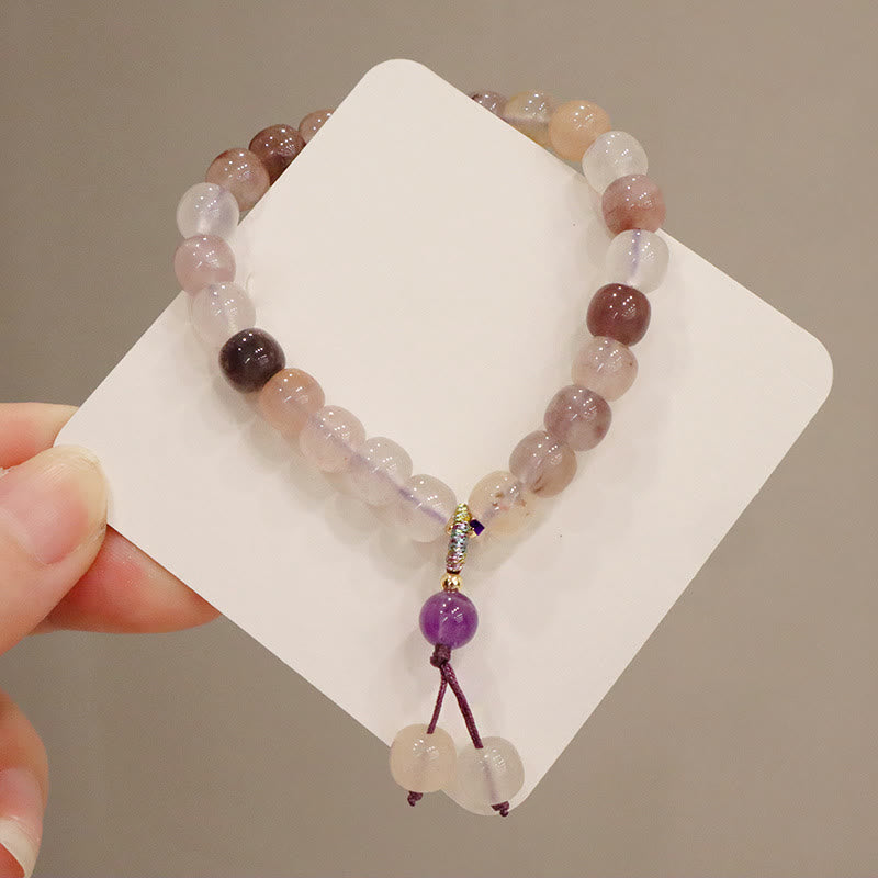 Pulsera de cuentas de Buda con cuentas de jade, seda dorada y morada natural, con flor violeta y dije de riqueza