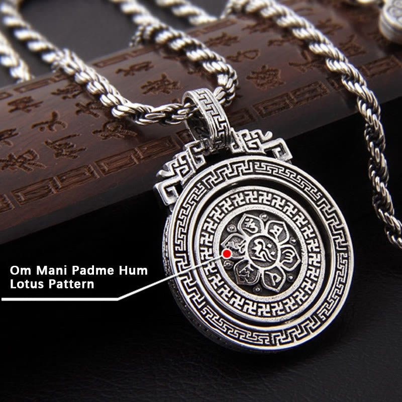 Collar con colgante de piedra de Buda tibetano Om Mani Padme Hum, doble dorje, vajra, giratorio, pureza y paz.