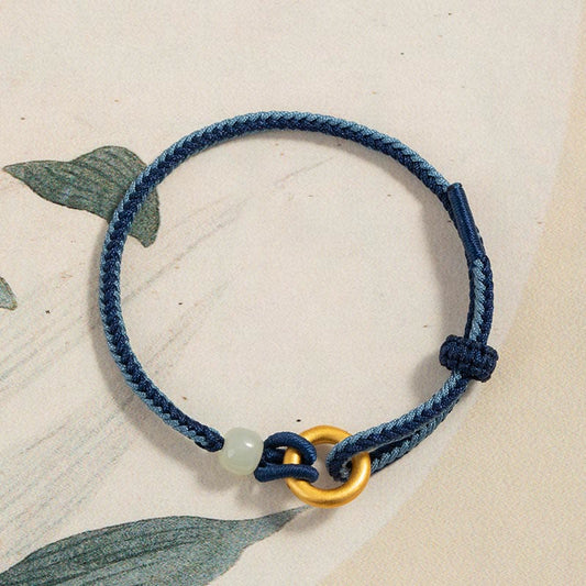 Pulsera de la fortuna con cuerda de jade hetiano y hebilla de paz de plata esterlina 999 con piedras de Buda