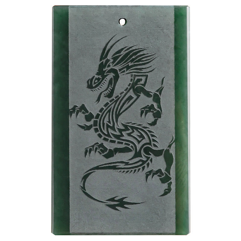 Buddha Stones Hetian Cyan Jade Drachen graviert Erfolg Halskette Anhänger