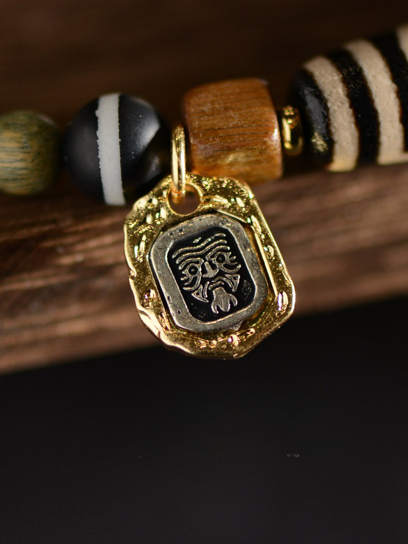 Green Sandalwood Agate Two Eyed Dzi Bead Bracelet