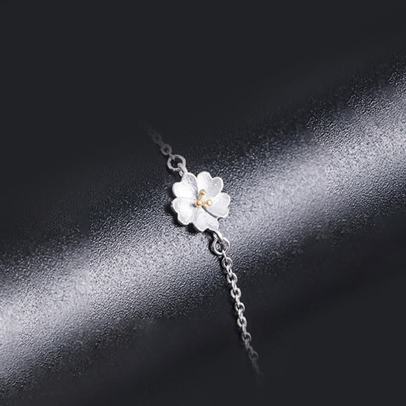 Pulsera de cadena con bendición de flor de cerezo y piedras de Buda en plata de ley 925