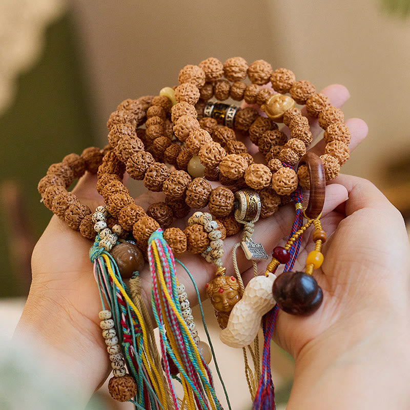 Pulsera tibetana de Rudraksha Bodhi con piedras de Buda y semillas de Bodhi.